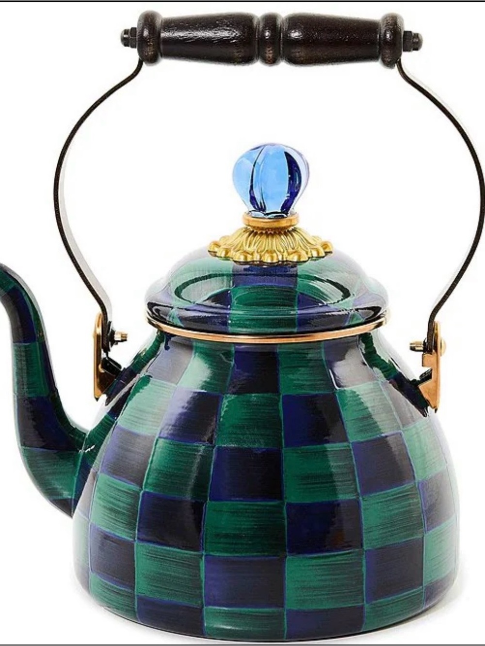 Mackenzie-Childs Juniper Check 2-Quart Tea Kettle. New in Box.
